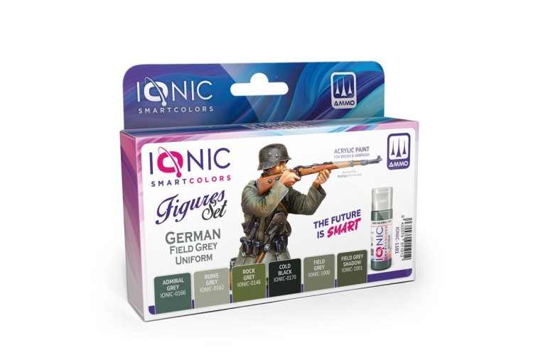 AMMO MIG IO1101 Ionic Smart Colors - WWII German Field Grey Uniform Kleurenset - Acryl Set 6x20ml - Migio1101 xs 1 - MIGIO1101-XS