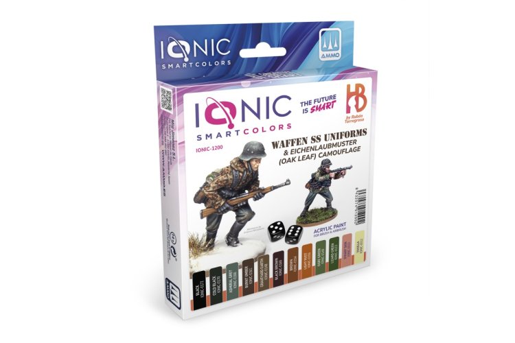AMMO MIG IO1200 Ionic Smart Colors - Waffen SS Uniforms & Eichenlaubmuster (Oak Leaf) Camouflage Kleurenset - Acryl Set 12x20ml - Migio1200 xs 1 - MIGIO1200-XS