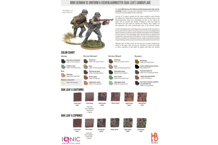 AMMO MIG IO1200 Ionic Smart Colors - Waffen SS Uniforms & Eichenlaubmuster (Oak Leaf) Camouflage Kleurenset - Acryl Set 12x20ml - Migio1200 xs 2 - MIGIO1200-XS