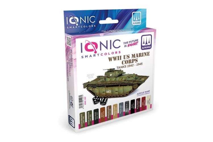 AMMO MIG IO1207 Ionic Smart Colors - WWII US Marine Korps Tanks 1942 - 1945 Kleurenset - Acryl Set 12x20ml - Migio1207 xs 1 - MIGIO1207-XS
