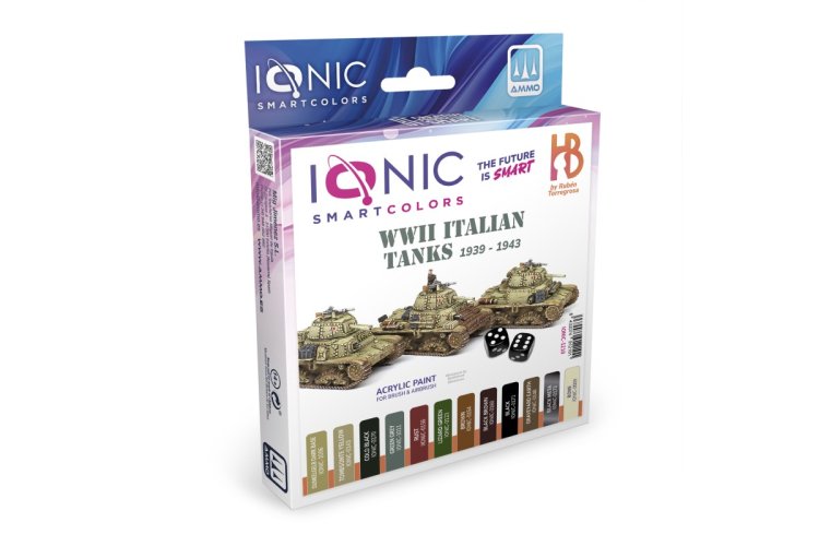 AMMO MIG IO1210 Ionic Smart Colors - WWII Italian Tanks 1939-1943 Paint Set - Acrylic Set 12x20 ml - Migio1210 xs 1 - MIGIO1210-XS