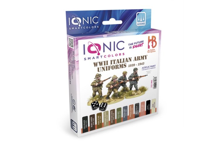 AMMO MIG IO1211 Ionic Smart Colors - WWII Italian Army Uniforms 1939-1943 Kleurenset - Acryl Set 12x20ml - Migio1211 xs 1 - MIGIO1211-XS
