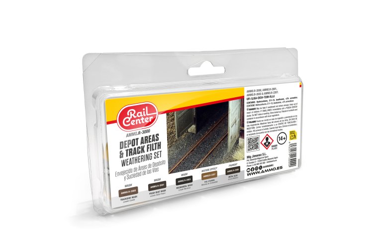 AMMO MIG R3000 Rail Center &ndash; Depot Areas & Track Dirt Weathering Set &ndash; 5x35ml - Migr3000 xs 1 - MIGR3000-XS