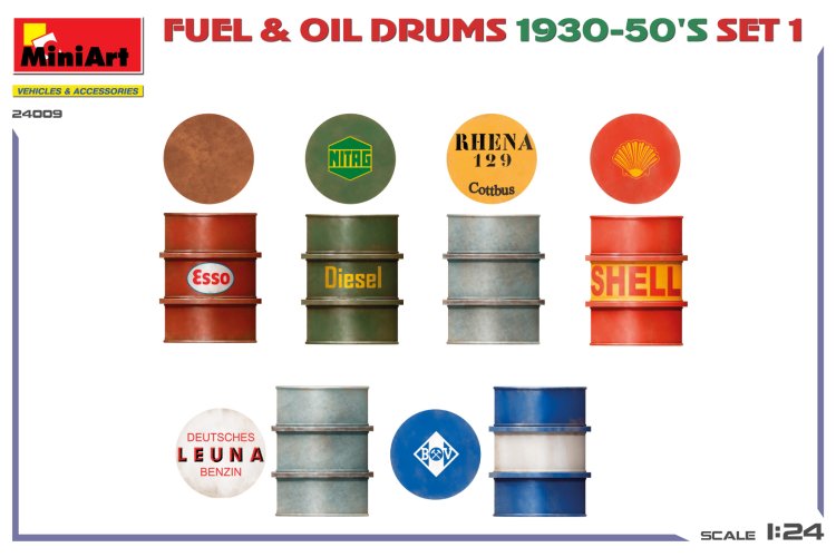 1:24 MiniArt 24009 Brandstof- en Olievaten Set - 1930-50's - Duitse Type - Min24009 4 - MIN24009