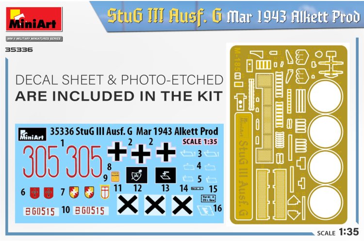 1:35 MiniArt 35336 StuG III Ausf. G March 1943 Alkett Prod - Min35336 decal pe - MIN35336