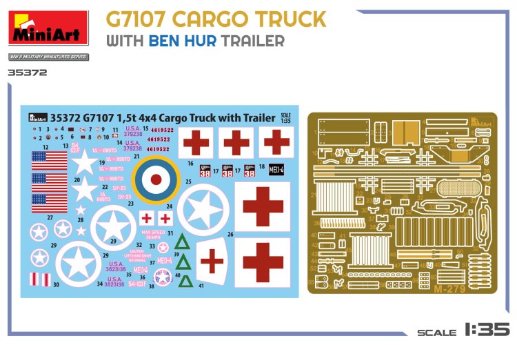 1:35 MiniArt 35372 G7107 Cargo Truck met Ben Hur Trailer - WWII Amerikaanse Militaire Vrachtwagen - Min35372 13 - MIN35372