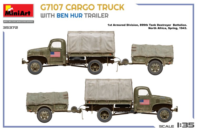 1:35 MiniArt 35372 G7107 Cargo Truck met Ben Hur Trailer - WWII Amerikaanse Militaire Vrachtwagen - Min35372 2 - MIN35372