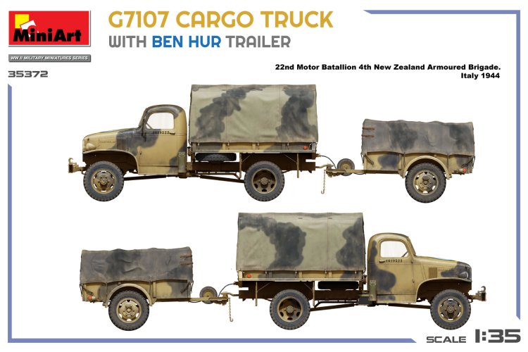 1:35 MiniArt 35372 G7107 Cargo Truck met Ben Hur Trailer - WWII Amerikaanse Militaire Vrachtwagen - Min35372 4 - MIN35372