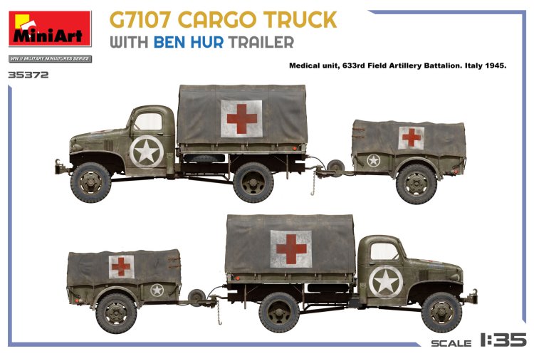 1:35 MiniArt 35372 G7107 Cargo Truck met Ben Hur Trailer - WWII Amerikaanse Militaire Vrachtwagen - Min35372 6 - MIN35372