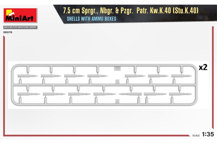 1:35 MiniArt 35375 7.5 cm Sprgr., Nbgr. & Pzgr. Patr. Kw.K.40 (Stu.K.40) Shells w/ Ammo Boxes - Min35375 3 - MIN35375