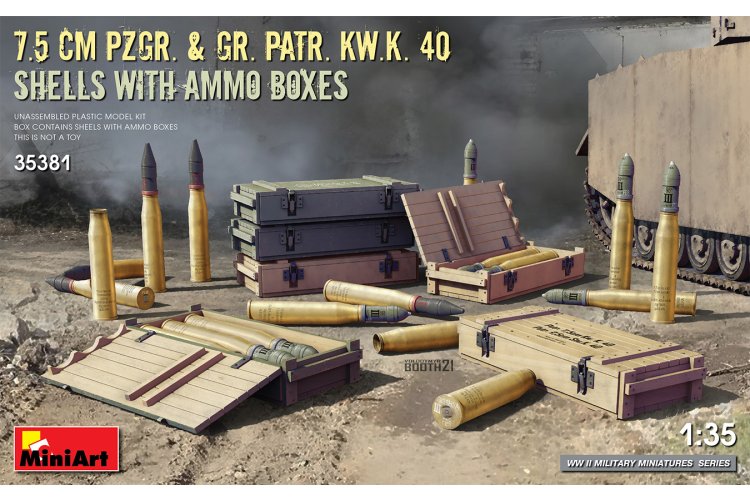 1:35 MiniArt 35381 7.5 CM PZGR. & GR. PATR. KW.K. 40 Shells w/Ammo Boxes - Min35381 1 - MIN35381