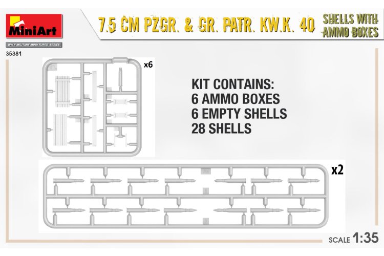 1:35 MiniArt 35381 7.5 CM PZGR. & GR. PATR. KW.K. 40 Shells w/Ammo Boxes - Min35381 4 - MIN35381
