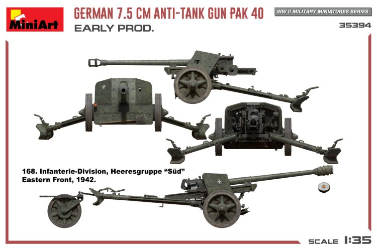 1:35 MiniArt 35394 German 7.5CM Anti-Tank Gun PAK 40. Early Prod. - Min35394 side views1 - MIN35394