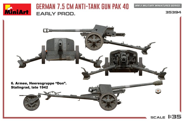 1:35 MiniArt 35394 German 7.5CM Anti-Tank Gun PAK 40. Early Prod. - Min35394 side views2 - MIN35394