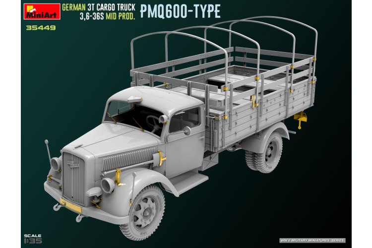 1:35 MiniArt 35449 Duitse Opel Blitz 3t Cargo Truck 3,6-36S Mid Productie - PMQ600-Type - Min35449 4 - MIN35449