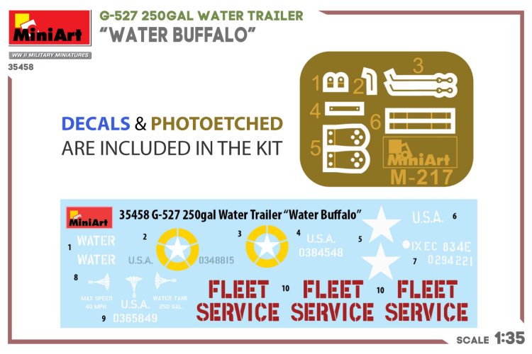 1:35 MiniArt 35458 G-527 250 gal Water Trailer - Water Buffalo - Min35458 decal pe - MIN35458