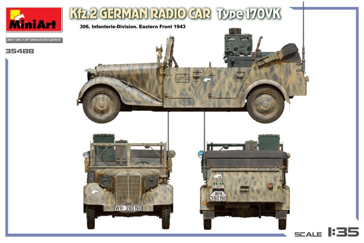 1:35 MiniArt 35488 Kfz.2 Radio Vehicle Type 170VK WWII &ndash; German Military Vehicle - Min35488 2 - MIN35488