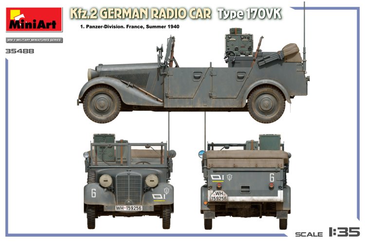 1:35 MiniArt 35488 Kfz.2 Radio Vehicle Type 170VK WWII &ndash; German Military Vehicle - Min35488 3 - MIN35488