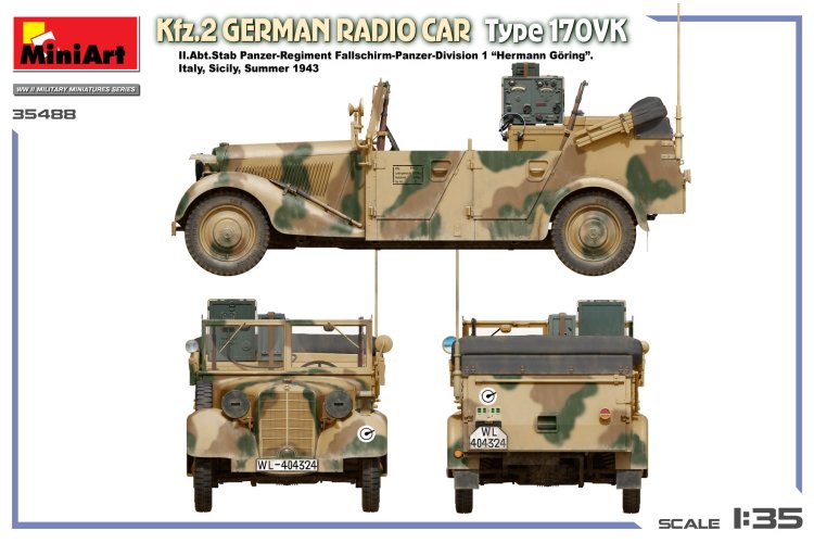 1:35 MiniArt 35488 Kfz.2 Radio Vehicle Type 170VK WWII &ndash; German Military Vehicle - Min35488 5 - MIN35488