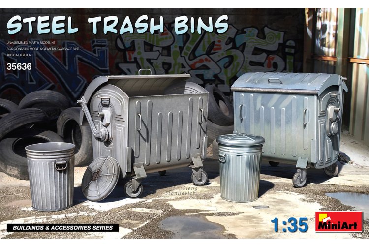 1:35 MiniArt 35636 Steel Trash Bins - Min35636 1 - MIN35636