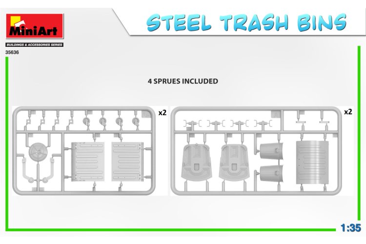 1:35 MiniArt 35636 Steel Trash Bins - Min35636 2 - MIN35636