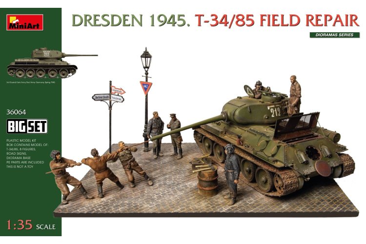 1:35 MiniArt 36064 Dresden 1945 &ndash; T-34/85 Tank Field Repair &ndash; Big Set &ndash; Diorama - Min36064 1 - MIN36064