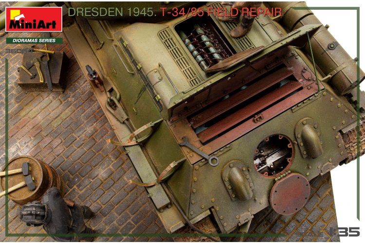 1:35 MiniArt 36064 Dresden 1945 &ndash; T-34/85 Tank Field Repair &ndash; Big Set &ndash; Diorama - Min36064 11 - MIN36064