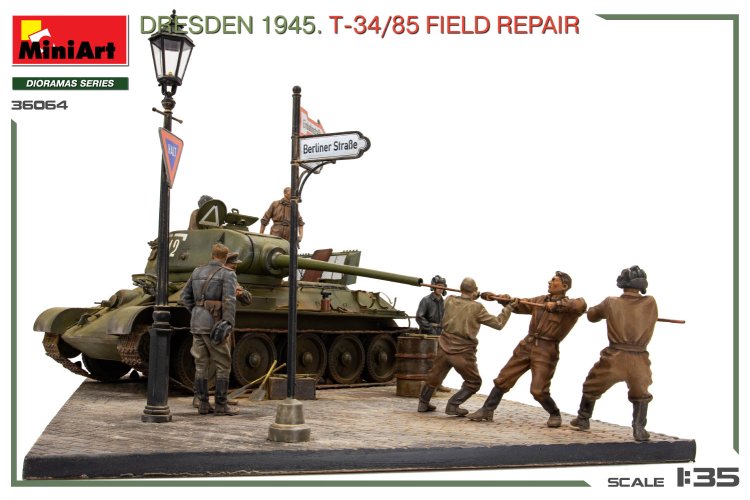 1:35 MiniArt 36064 Dresden 1945 &ndash; T-34/85 Tank Field Repair &ndash; Big Set &ndash; Diorama - Min36064 5 - MIN36064