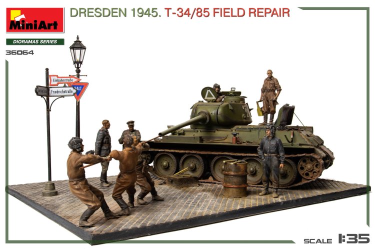 1:35 MiniArt 36064 Dresden 1945 &ndash; T-34/85 Tank Field Repair &ndash; Big Set &ndash; Diorama - Min36064 8 - MIN36064
