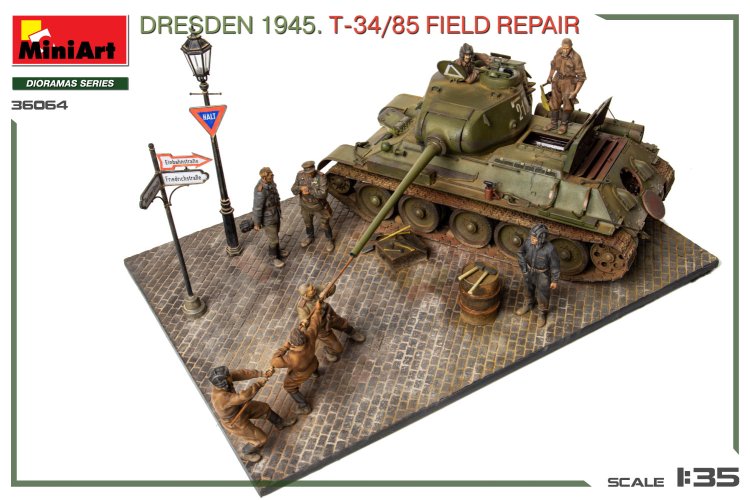 1:35 MiniArt 36064 Dresden 1945 &ndash; T-34/85 Tank Field Repair &ndash; Big Set &ndash; Diorama - Min36064 9 - MIN36064
