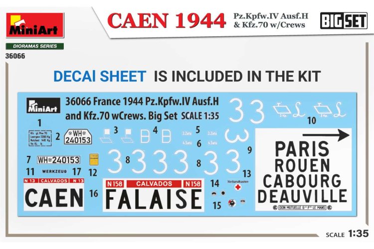 1:35 MiniArt 36066 Caen 1944: Pz.Kpfw.IV Ausf.H & Kfz.70 w/Crews - Big Set - Min36066 decal - MIN36066