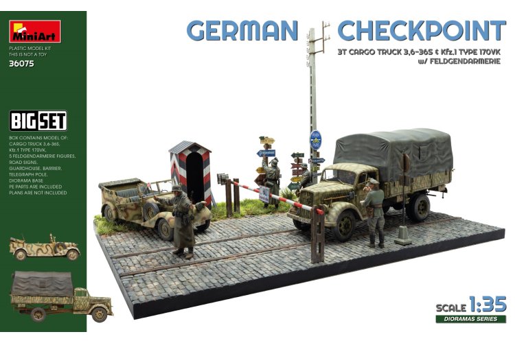 1:35 MiniArt 36075 Duitse Controlepost met 3t Cargo Truck 3,6-36S & Kfz.1 Type 170VK WWII - 5 Figuren - Min36075 1 - MIN36075