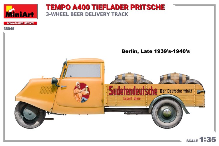 1:35 MiniArt 38045 Tempo A400 Tieflader Pritsche 3-Wheel Beer Delivery Truck - Min38045 2 - MIN38045