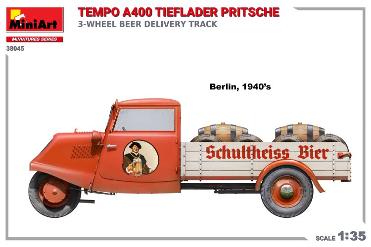 1:35 MiniArt 38045 Tempo A400 Tieflader Pritsche 3-Wheel Beer Delivery Truck - Min38045 3 - MIN38045
