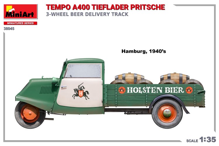 1:35 MiniArt 38045 Tempo A400 Tieflader Pritsche 3-Wheel Beer Delivery Truck - Min38045 4 - MIN38045