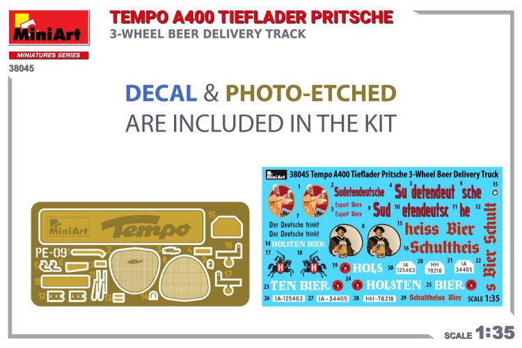 1:35 MiniArt 38045 Tempo A400 Tieflader Pritsche 3-Wheel Beer Delivery Truck - Min38045 5 - MIN38045