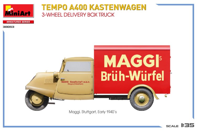 1:35 MiniArt 38053 Tempo A400 Kastenwagen - 3-wheel Delivery Box Truck - Min38053 10 - MIN38053