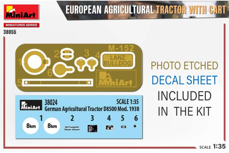 1:35 MiniArt 38055 European Agricultural Tractor with Cart - Min38055 deca pe - MIN38055
