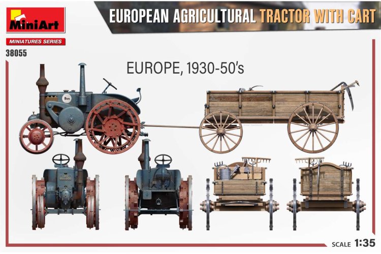1:35 MiniArt 38055 European Agricultural Tractor with Cart - Min38055 side views - MIN38055
