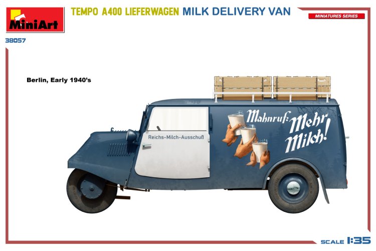 1:35 MiniArt 38057 Tempo A400 Lieferwagen Milk Delivery Van - Min38057 side views3 - MIN38057