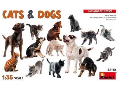 1:35 MiniArt 38110 Katten & Honden - 18 Dierenfiguren - Min38110 1 - MIN38110