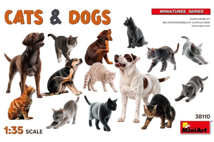 1:35 MiniArt 38110 Katten & Honden - 18 Dierenfiguren - Min38110 1 - MIN38110