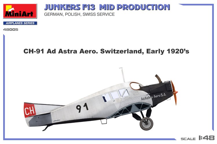1:48 MiniArt 48005 Junkers F13. Middelste productie - Duitse, Poolse, Zwitserse dienst - Propeller Vliegtuig - Min48005 10 - MIN48005