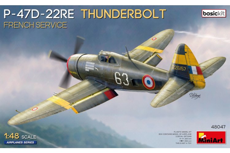 1:48 MiniArt 48047 Republic P-47D-22RE Thunderbolt - Franse Dienst - Basic Kit - Frans Propellervliegtuig - Min48047 1 - MIN48047
