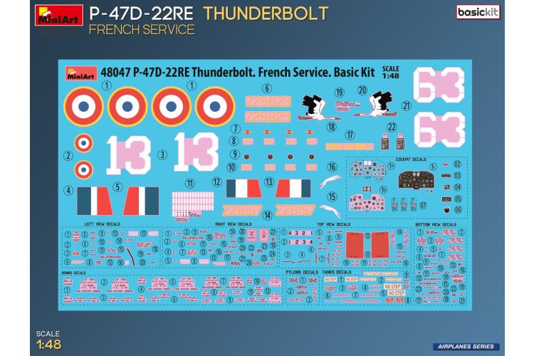 1:48 MiniArt 48047 Republic P-47D-22RE Thunderbolt - Franse Dienst - Basic Kit - Frans Propellervliegtuig - Min48047 4 - MIN48047