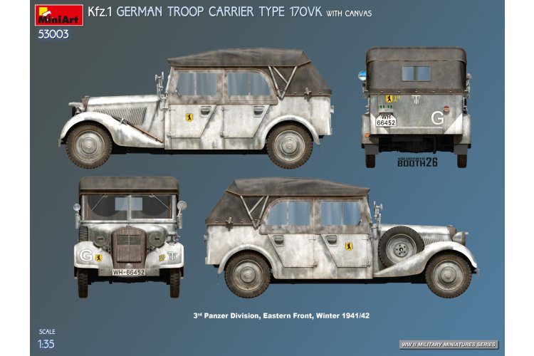 1:35 MiniArt 53003 Mercedes-Benz 170VK Kfz.1 Troop Carrier with Canvas WWII &ndash; German Military Vehicle - Min53003 2 - MIN53003