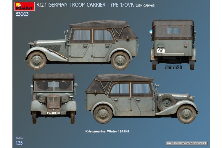 1:35 MiniArt 53003 Mercedes-Benz 170VK Kfz.1 Troop Carrier with Canvas WWII &ndash; German Military Vehicle - Min53003 3 - MIN53003