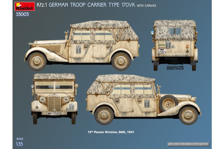 1:35 MiniArt 53003 Mercedes-Benz 170VK Kfz.1 Troop Carrier with Canvas WWII &ndash; German Military Vehicle - Min53003 4 - MIN53003