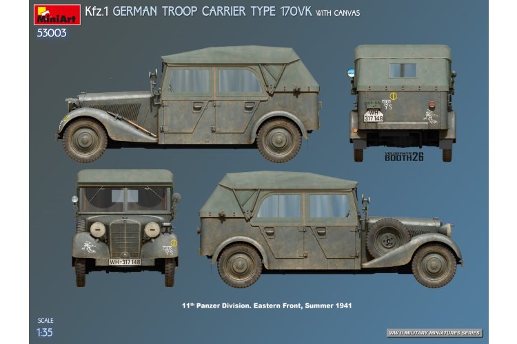 1:35 MiniArt 53003 Mercedes-Benz 170VK Kfz.1 Troop Carrier with Canvas WWII &ndash; German Military Vehicle - Min53003 5 - MIN53003