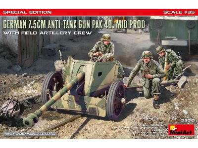 1:35 MiniArt 53010 German 7.5cm PaK 40 Mid Production with Artillery Crew WWII &ndash; Anti-Tank Gun - Min53010 1 - MIN53010
